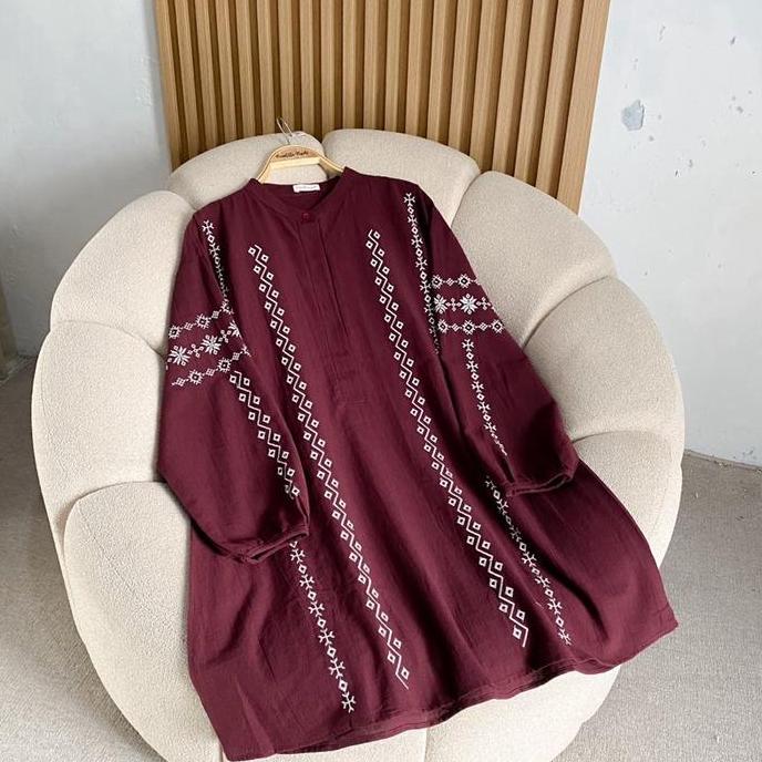 Saless Laura Tunik Tunic Atasan Raya Lebaran Idul Fitri Ethnic Cantik Linen Muslim Panjang Wanita Ka