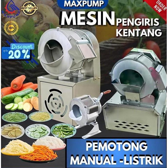 MAXPUMP Mesin Pemotong Kentang Listrik 180W 220V Alat Pemotong Sayuran Potato Cutter Chipper French 