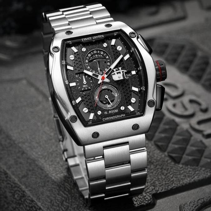 Evans Jayden Jam Tangan Pria 9556 Rantai Stainless Steel Kaca Sapphire Chronograph Water Resistant 5