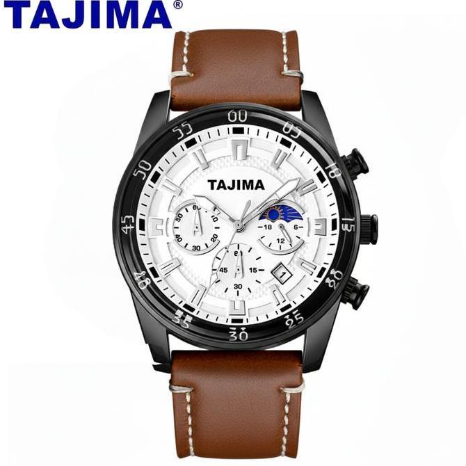 TAJIMA 1861 Jam Tangan Pria Analog Chronograph Casual Quartz Tali Kulit terlaris