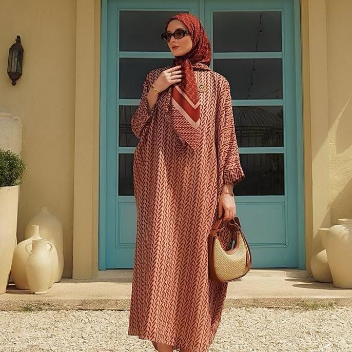 Vivi Zubedi Monogram Kaftan Dress Gamis Wanita