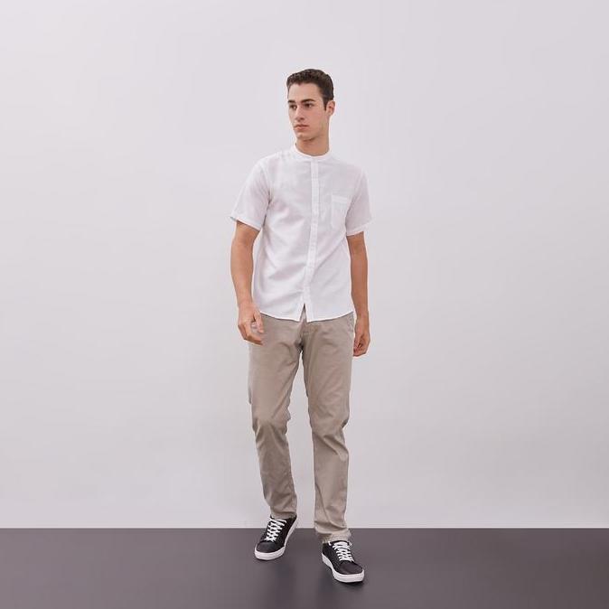 STANLEY ADAMS Baju Koko Lengan Pendek Pria Premium Reguler - Putih Patern - Pakaian Muslim Pria