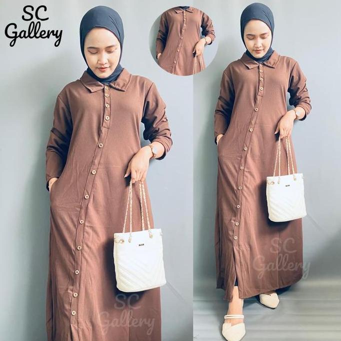 Aleesha Gamis Knit Rib Osaka Dress Wanita Terbaru Full Kancing Busui Friendly