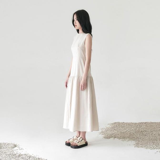 Mbgx- Inkano Spire Dress Maxi - Sleeveless Dress Panjang Korea Wanita Katun Warna Coklat Dan Hitam B