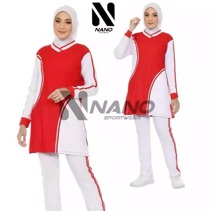 NANO SPORTSWEAR BAJU SENAM MERAH PUTIH / BAJU OLAHRAGA MERAH PUTIH/SETELAN BAJU OLAHRAGA MUSLIM /PAK