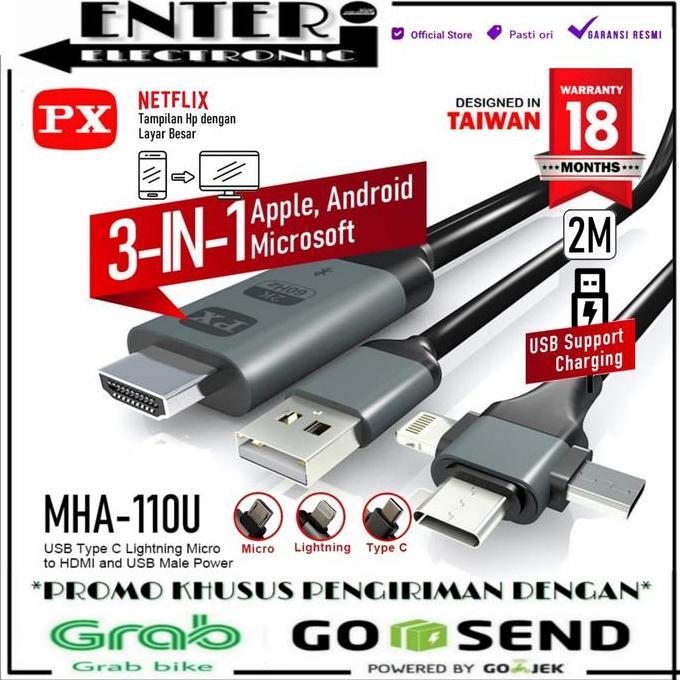 TERMURAH - PX MHA110U - KABEL HDMI TO USB TIPE C LIGHTNING CONVERTER TV MHA 110U