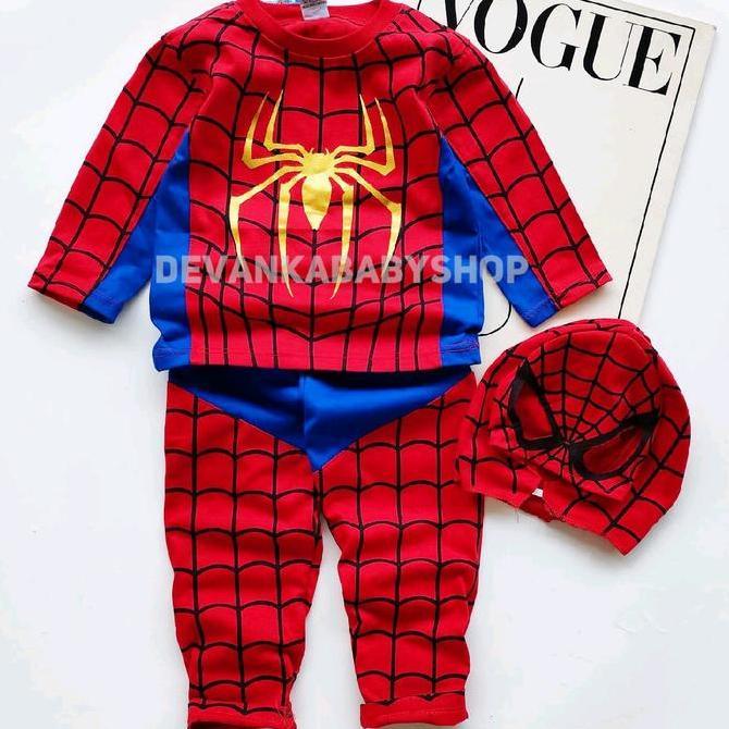 janisetyovikgeh - baju anak kostum spiderman ada topeng bahan kain katun untuk umur 1-10 tahun