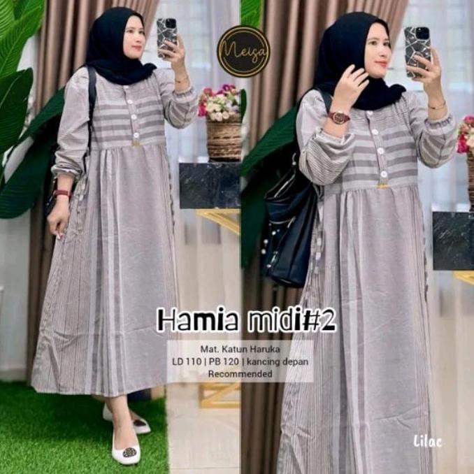 Premium Hamia Midi Dress Katun Haruka Kancing Busui