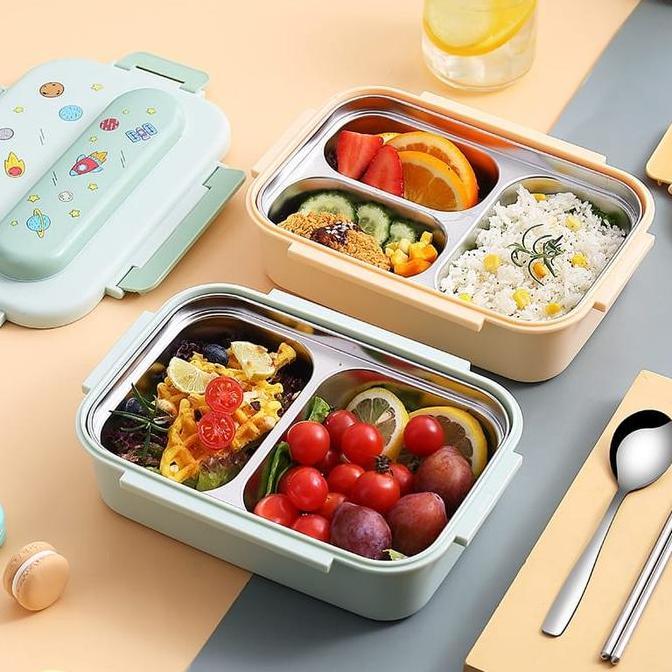 Lunch Box Kids Set Stainless Steel 316 Dengan Sendok Sumpit Stainless / Bento Box Stainless Steel 31