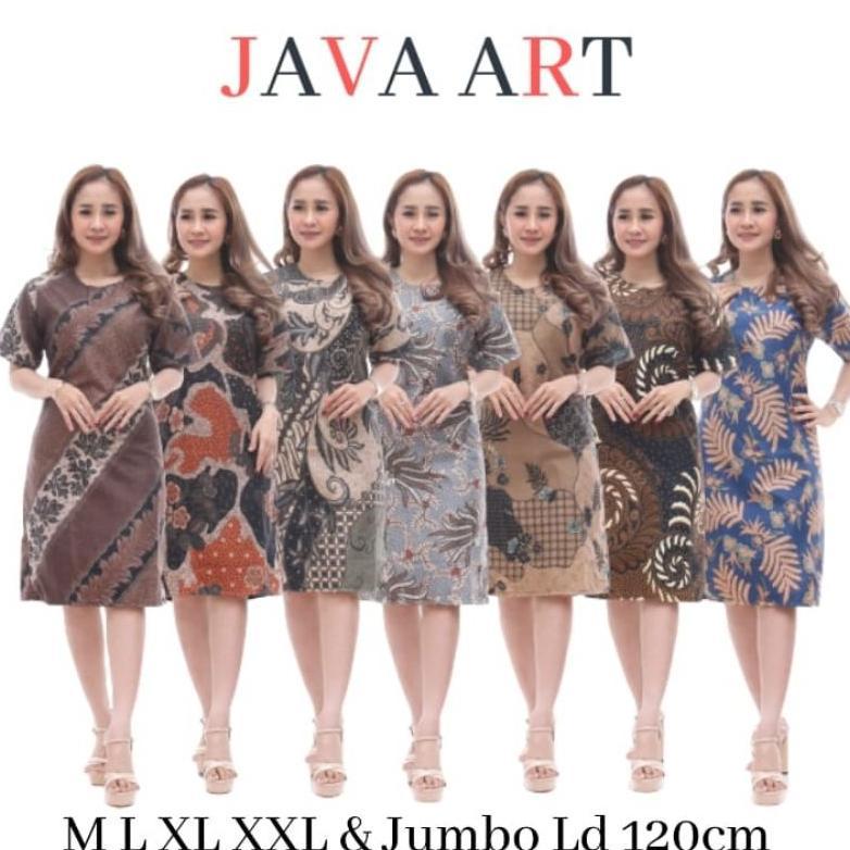Fast Delivery Java Art - Baju Dress Wanita Modern Model Terbaru Motif Batik Lengan Pendek Selutut Pa