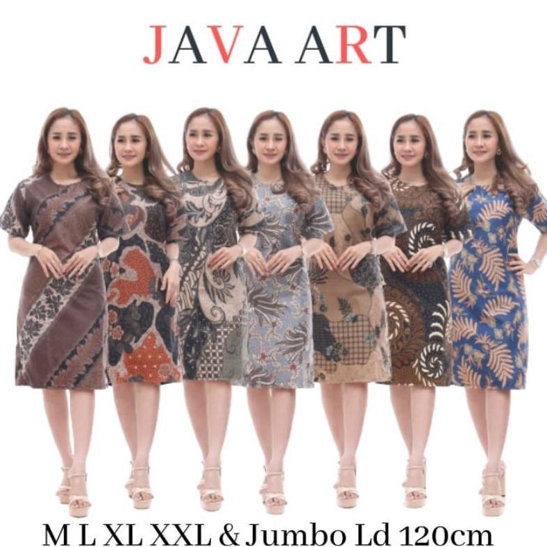 FLASH SALE JAVA ART - BAJU DRESS WANITA MODERN MODEL TERBARU MOTIF BATIK LENGAN PENDEK SELUTUT PARTY