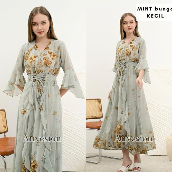4992 Aquila Flower Strap Maxi Dress Casual Sifon Wanita Motif Bunga Panjang Pesta Floral TM