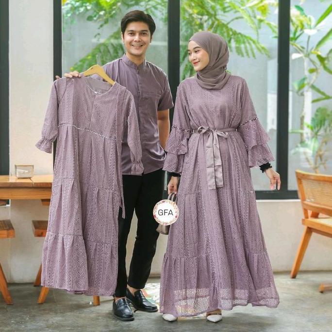 Set Baju Keluarga Brokat Gamis Sarimbit Muslim / Couple Family Brokat Gamis Ibu Anak