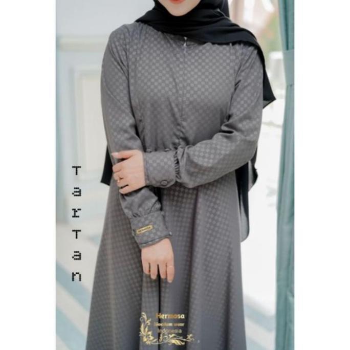 [Gamis Hermosa] Gamis embos hermosa motif tartan semua warna (hitam, abu, coklat tua, mocca, army, h