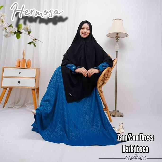 [Gamis hermosa]gamis hermosa wolfis embos motif zamzam biru tosca-gamis ysari biru tosca terbaru Bes