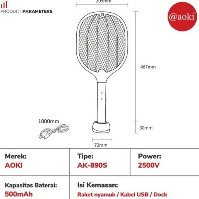 Raket Nyamuk Aoki AK-890S 2in1 Raket nyamuk Insect Killer charge