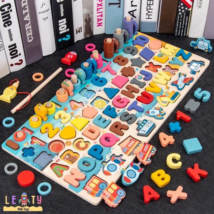 [BQD] Mainan Anak Puzzle Edukasi Anak Bayi Huruf Angka 6 Tingkat Education ABCD