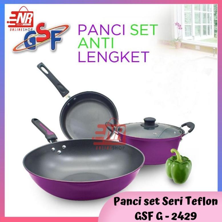 Panci set anti lengket / Panci set GSF G-2429 / Panci Wajan Set Penggorengan Non Stick Anti Lengket 
