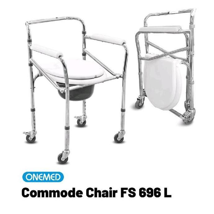 RMS Korsi BAB 696 - Commode Chair Roda ONEMED  dengan Roda 3 Inch, Bisa Dilipat, Rangka Besi Chrome 