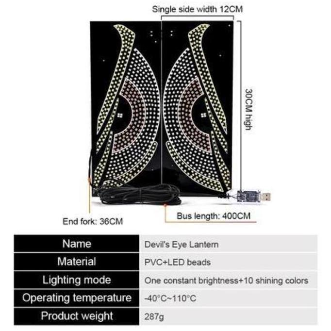 Vixplorn Lampu Devil Eye Multi Mode Layar Tampilan LED Truk Depan Belakang Kaca Depan Mobil/Stiker M