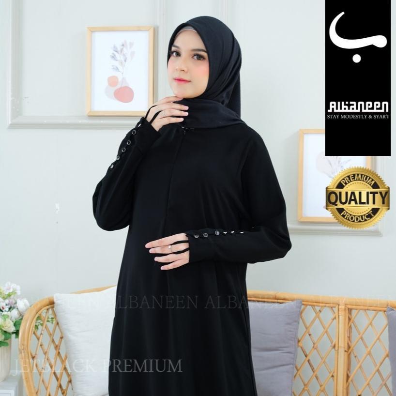 PROMO TERBARU [NEW Mola Dress] Gamis hitam jetblack kiara polos premium | Abaya hitam anti uv mewah 