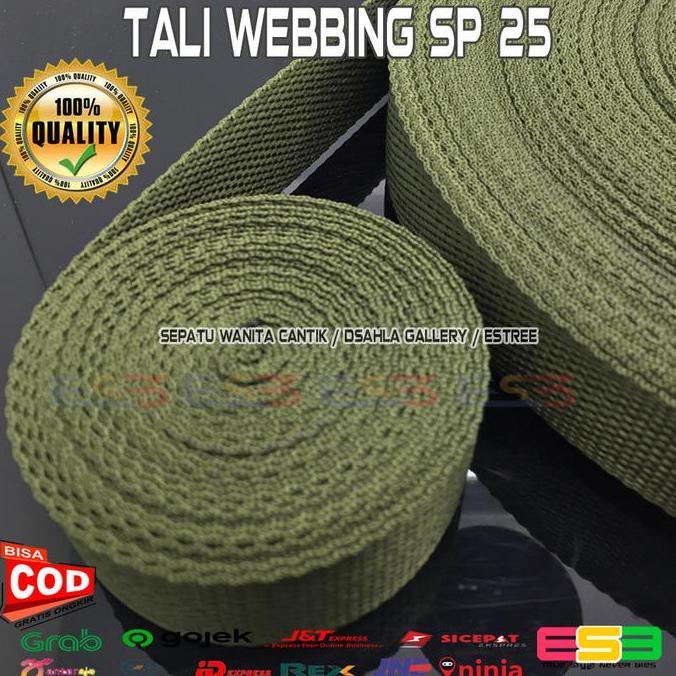 Aman- Tali Webbing Hijau Army/ Tali Webing 2.5 Cm Tebal Kuat/Bisban