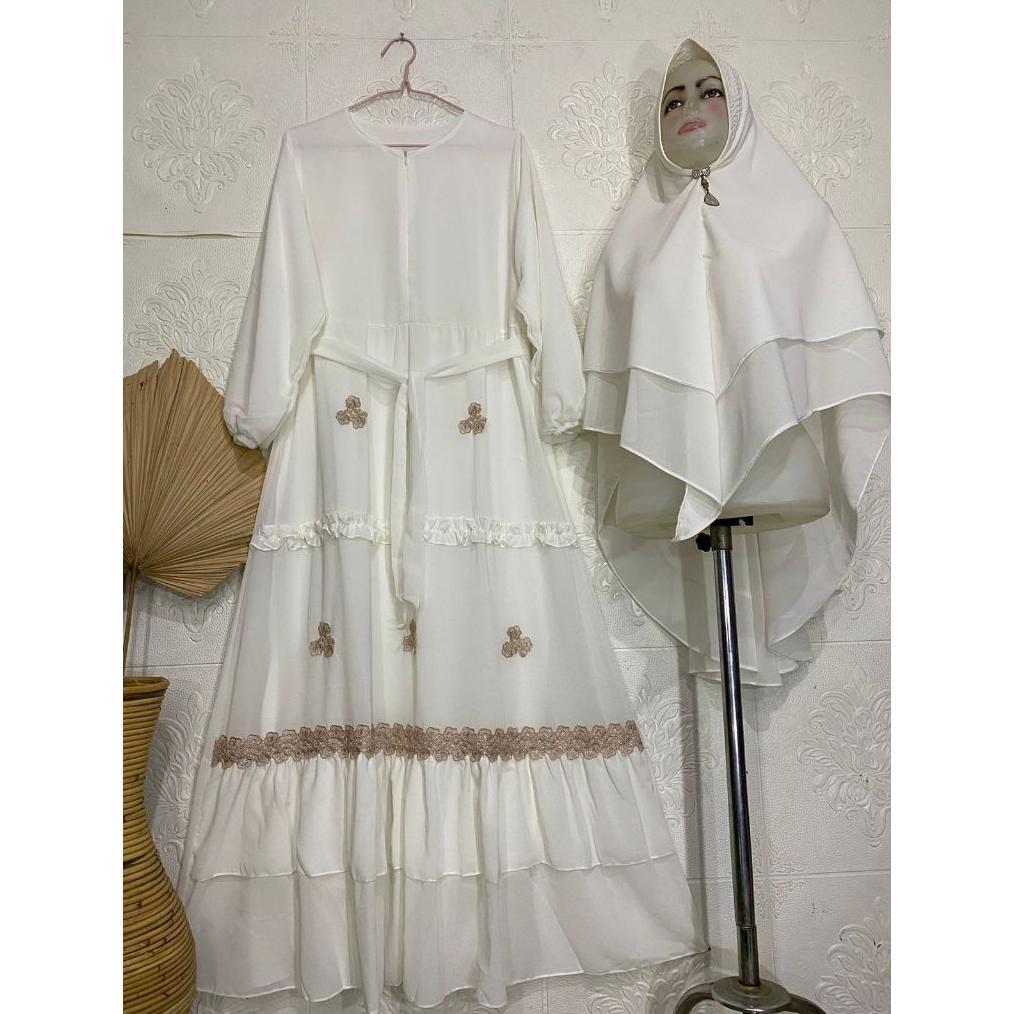 NEW PROMO Gamis Syari Ceruty Renda / Gamis Terbaru Mix Renda Bunga Cantik / Gamis Ceruty Babydoll