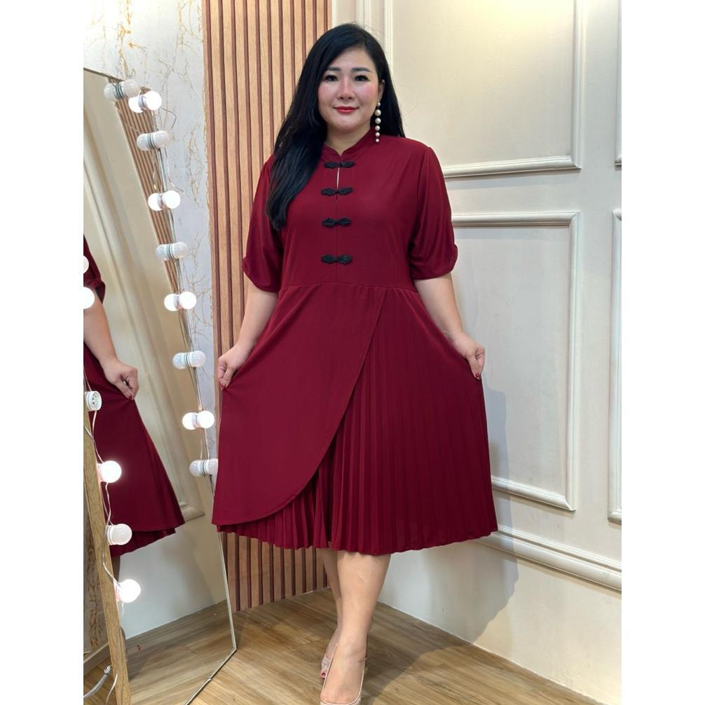 FINA BIGSIZE - (DRESS MIRABELLA CHEONGSAM) DRESS IMLEK WANITA JUMBO BIGSIZE