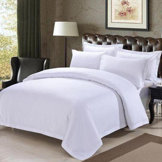 TERBARU - Sprei Fitted Full Katun DOBBY Premium Polos Putih TC 300 (Sprei Only)