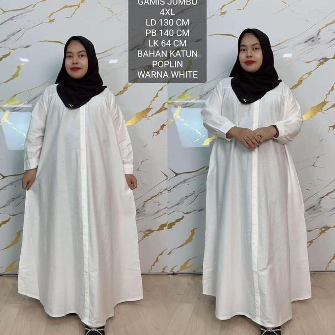 Gamis Jumbo Ld 130 Cm Bahan Katun Poplin Model Polos Kekinian - Delisha Dress Original