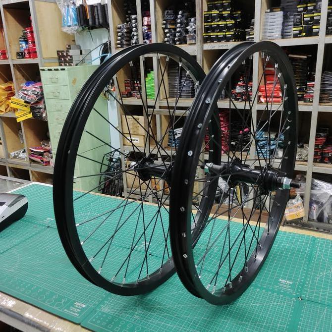 Wheelset Velg Set Jari Jari 20 BMX Lipat Hitam Satuan