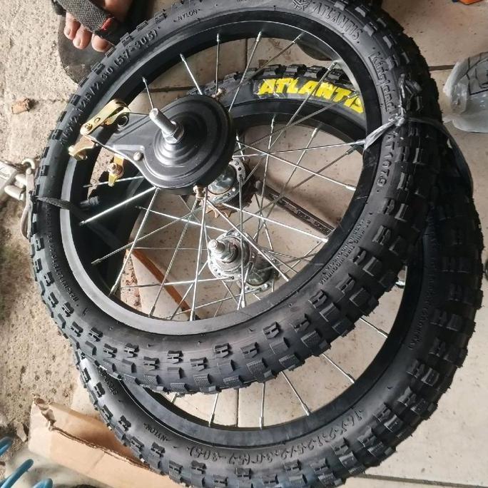 Velg pelek sepeda anak ukuran 18 alloy depan belakang  lengkap dengan ban gir dan rem tromol
