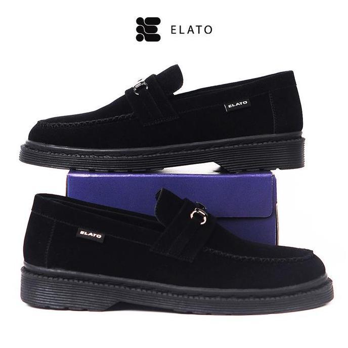 DF302 - ELATO - Sepatu Loafers Pria Kasual Flat Shoes Suede Hitam  Coklat  - Wilson