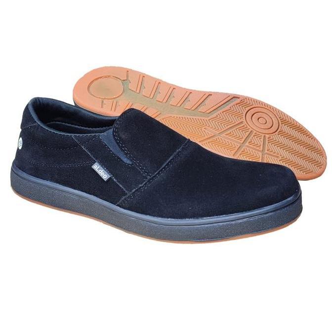 DF30 - Sepatu Cowok Keren Ori Hitam Polos Sepatu Casual Pria Slip On Tanpa Tali Slop Kasual Buat Gay