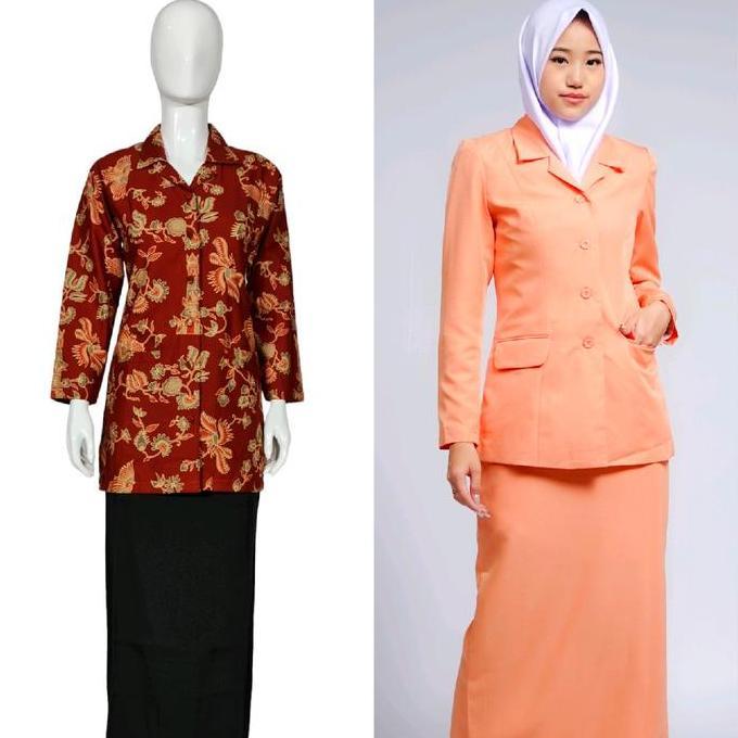 Seragam kerja kantor wanita stelan blazer atasan batik dharma wanita persatuan dwp terbaru kekinian 