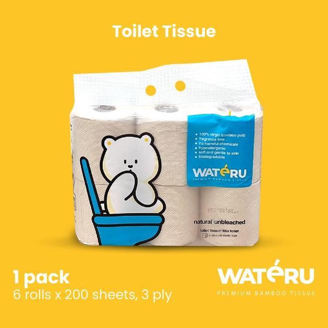 Wateru Toilet Tissue 1 Pa 6 Rolls X 200 Sheets 3 Ply NaturalUnbleached Wateru Bamboo Tissue Tisu Bam