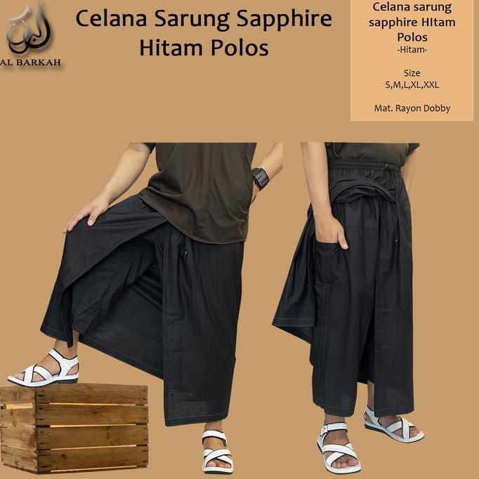 Celana Sarung Sapphire Hitam Polos Full Tertutup Perlengkapan Sholat Pria Dewasa Remaja Kain Muslim