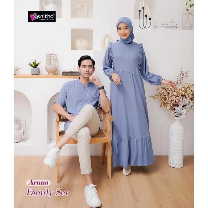 Kirimya- Zenitha - Aruna Denim/Caramel Sarimbit Keluarga Lebaran Couple Family Set Premium Baju Musl