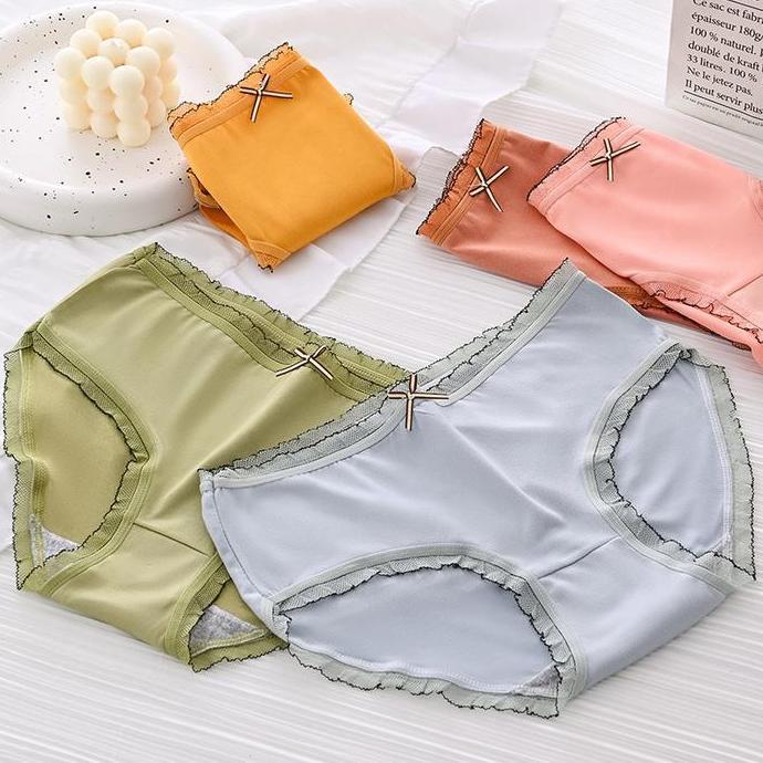 VFS CD1077 Celana Dalam Wanita Pita Renda Bahan Katun CD Motif Pendek Dewasa Boxer