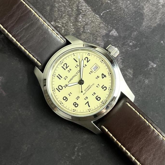 HAMILTON Khaki Field Mechanical Auto 38 Original Swiss Made Watch Black White Leather Nato King H694