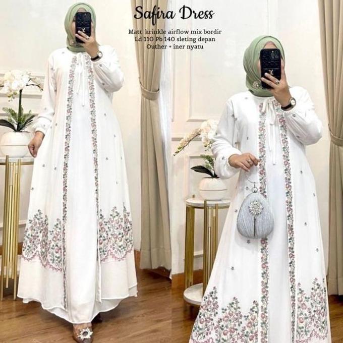 Gamis Jumbo Safira Dress Gamis Cringkel Airflow Terbaru Dress Green sage Gamis Abaya Turky Bordir Mo