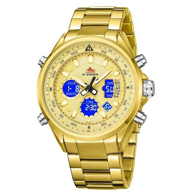 Dziner Jam Tangan Pria Double Time 8338 Rantai Stainless Steel Water Resistant 3 ATM Kaca Watches te