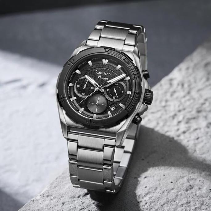Cristiano Aillen Jam Tangan Pria Analog 8901 Rantai Stainless Steel Chronograph Kaca Sapphire Water 
