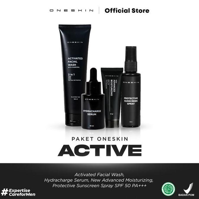 Oneskin Paket Active | Skincare Pria Dengan Perlindungan Maksimal (Facial Wash, Serum, Moisturizer &