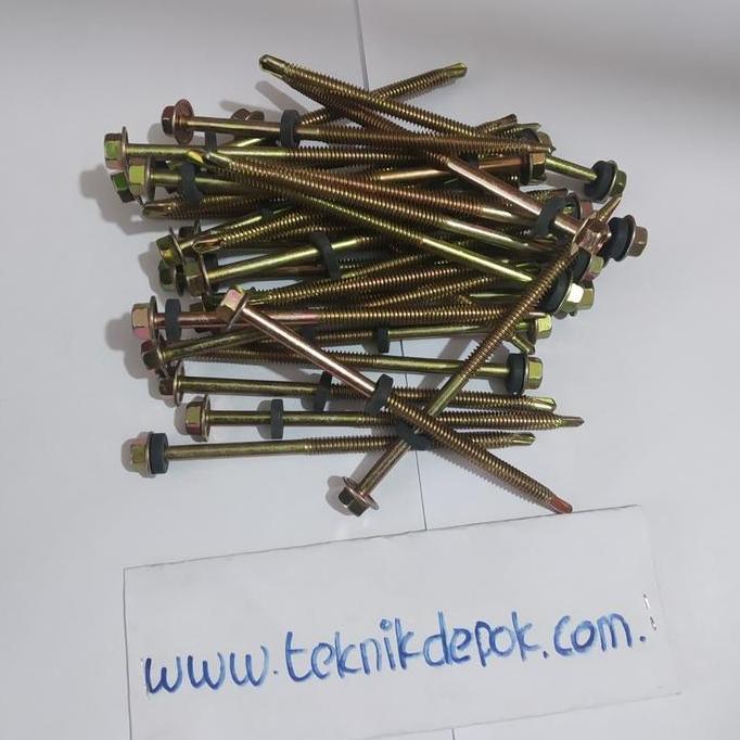 Baut Roofing Zollo 12 x 100 mm Sekrup Baja Ringan Sekrup Asbes 50 Pics