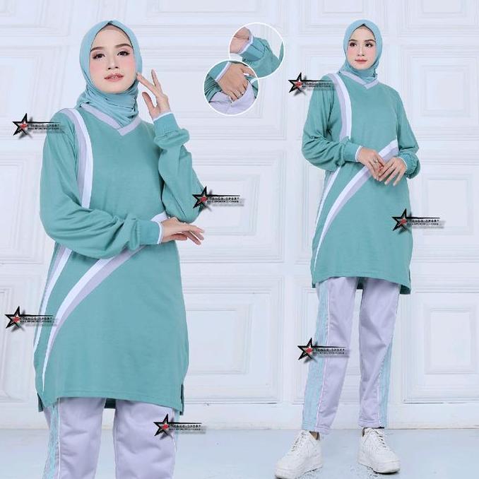 Setelan Baju Olahraga Muslimah / Setelan Kaos Olahraga Wanita / Setelan Senam Tunik Muslimah Terbaru