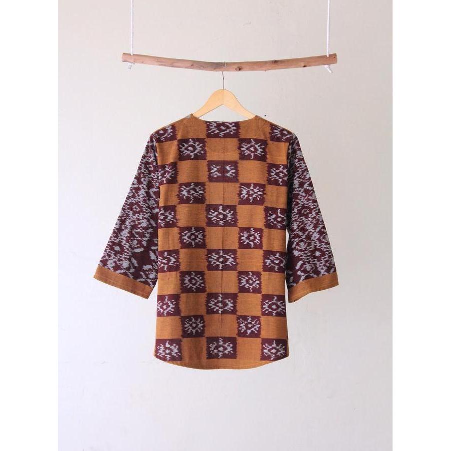 Iswari Mustard Tenun Outer - Silmaa - 100% Tenun Halus Fit Longgar Warna Kuning Merah Marun Putih Uk