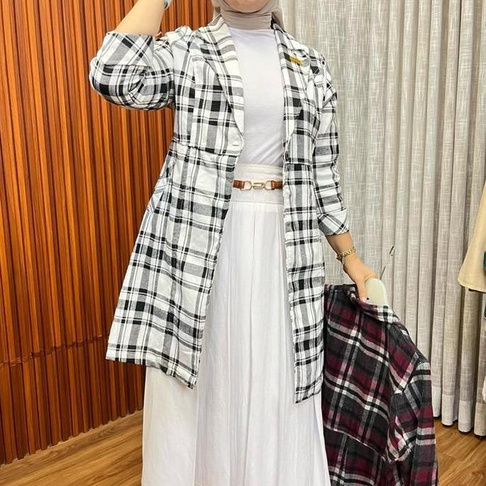 Gita Blazer Wanita by Astan Blajer Flanel Motif Kotak Outer