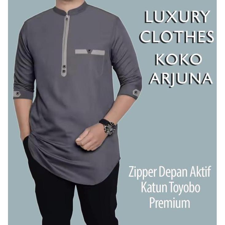 Koko Kurta Arjuna Busana Baju Koko Pria Muslim Dewasa Jumbo Katun Toyobo Size S M L XL XXL XXXL nyam