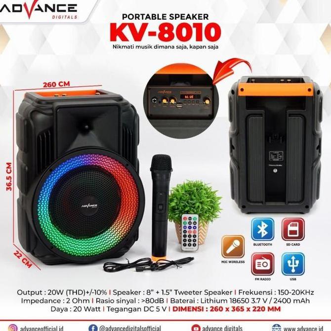 NEW Speaker Bluetooth Portable Advance KV8010 KV-8010 Free 1 Mic Wireless